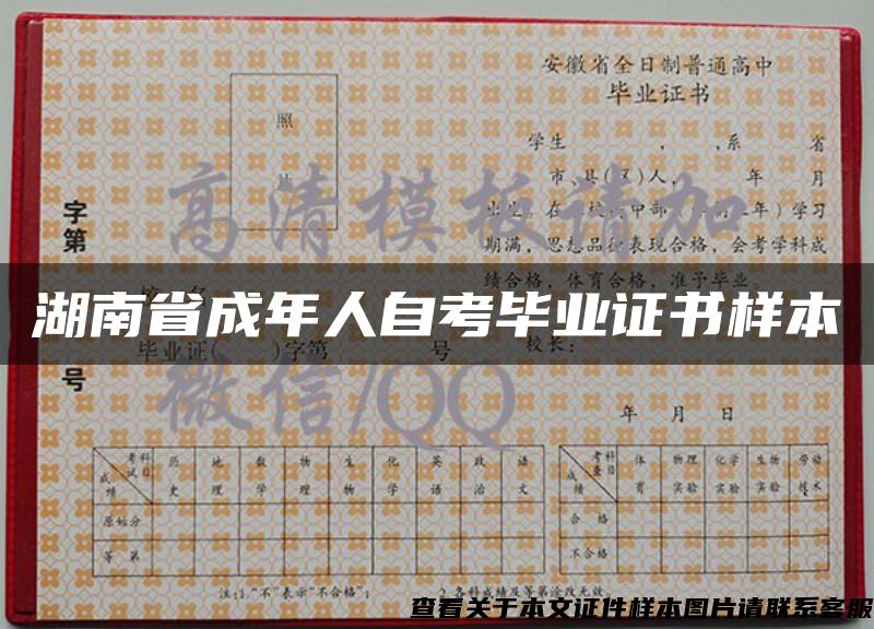 湖南省成年人自考毕业证书样本