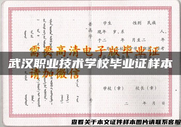 武汉职业技术学校毕业证样本