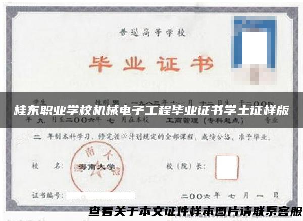 桂东职业学校机械电子工程毕业证书学土证样版