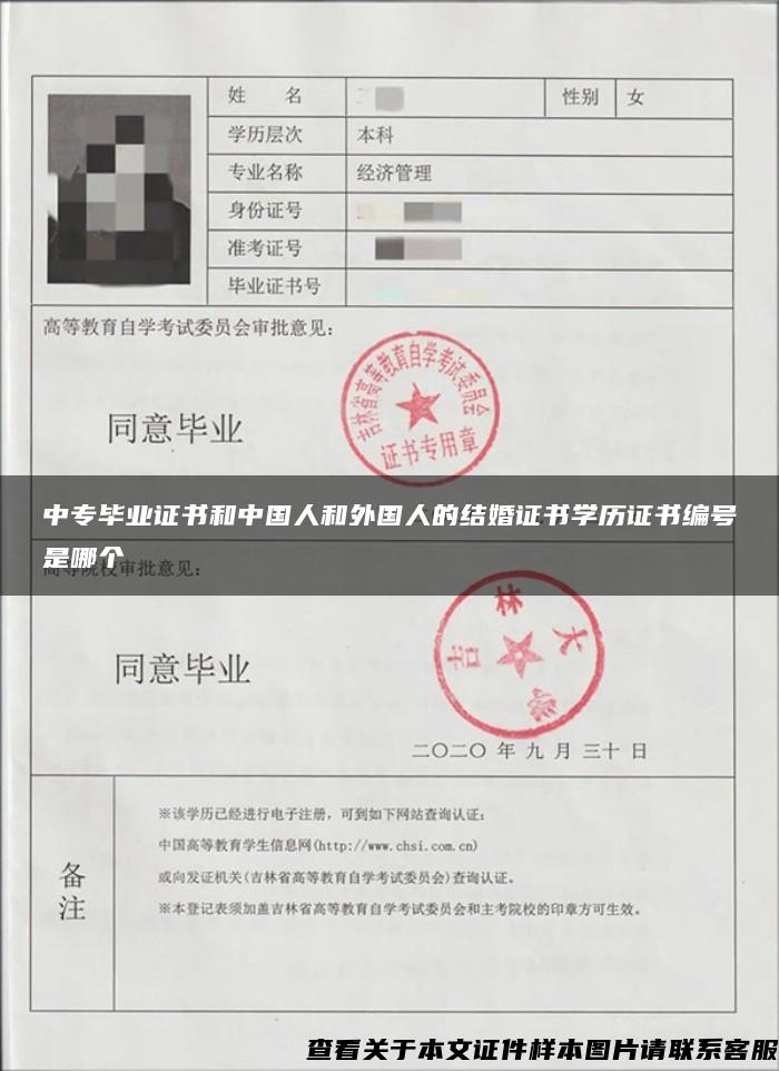 中专毕业证书和中国人和外国人的结婚证书学历证书编号是哪个