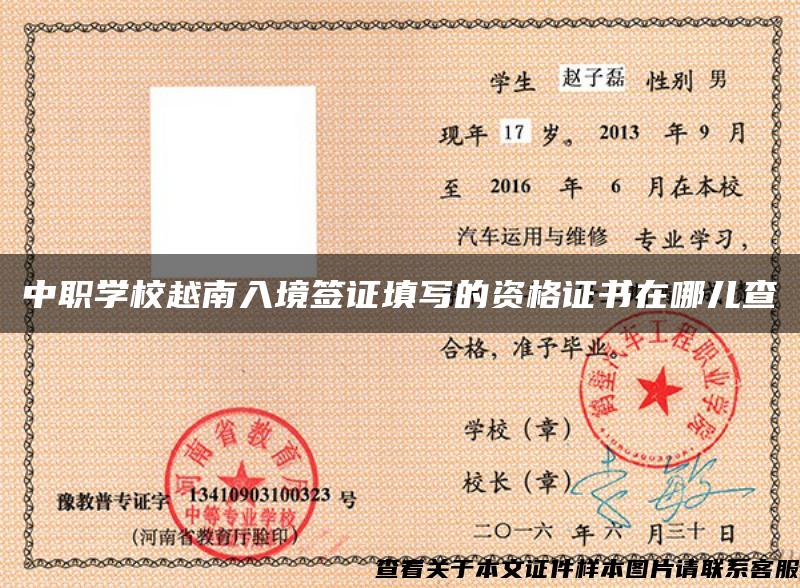 中职学校越南入境签证填写的资格证书在哪儿查