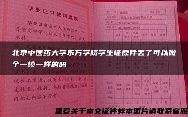 北京中医药大学东方学院学生证原件丢了可以做个一模一样的吗
