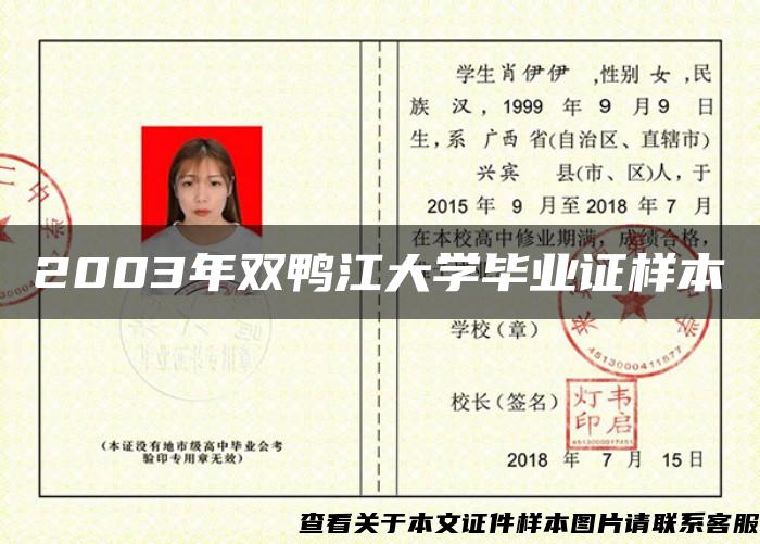 2003年双鸭江大学毕业证样本