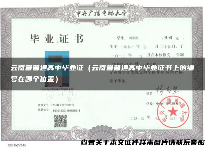 云南省普通高中毕业证（云南省普通高中毕业证书上的编号在哪个位置）