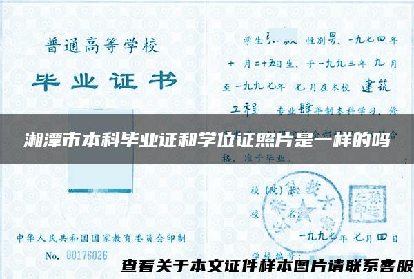 湘潭市本科毕业证和学位证照片是一样的吗