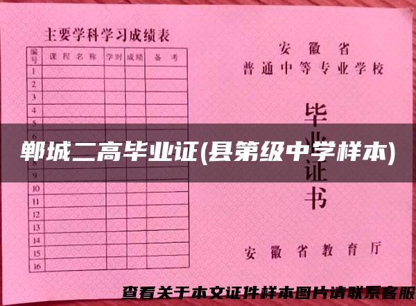 郸城二高毕业证(县第级中学样本)