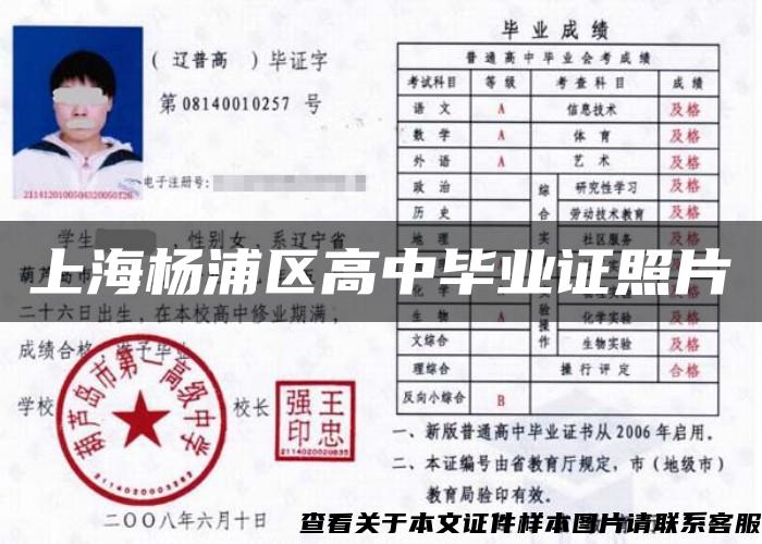 上海杨浦区高中毕业证照片