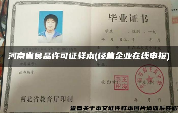 河南省食品许可证样本(经营企业在线申报)