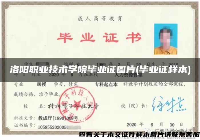 洛阳职业技术学院毕业证图片(毕业证样本)