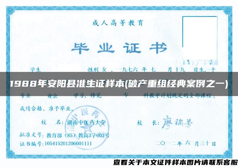1988年安阳县准生证样本(破产重组经典案例之一)