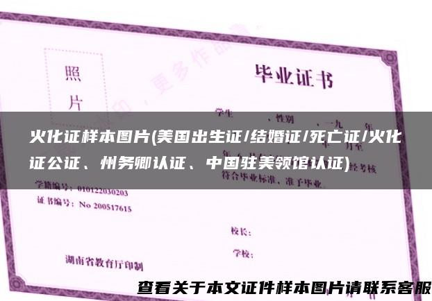 火化证样本图片(美国出生证/结婚证/死亡证/火化证公证、州务卿认证、中国驻美领馆认证)