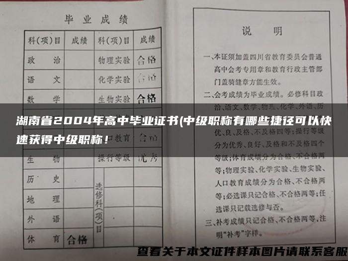 湖南省2004年高中毕业证书(中级职称有哪些捷径可以快速获得中级职称！