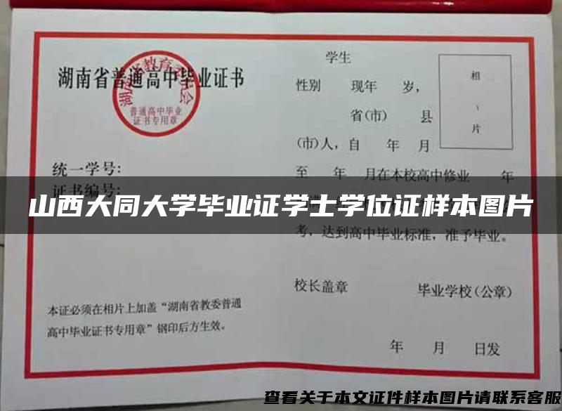 山西大同大学毕业证学士学位证样本图片
