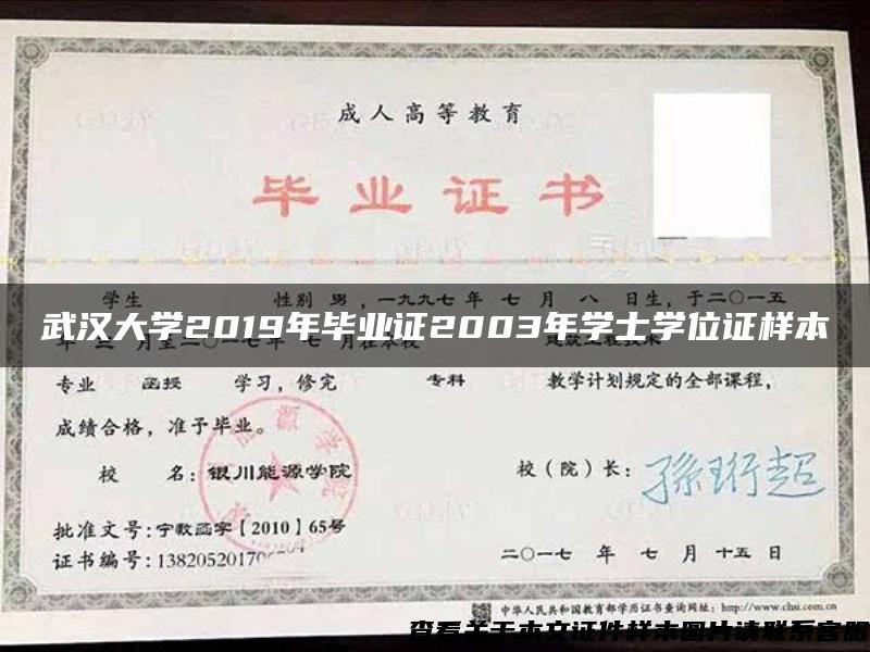 武汉大学2019年毕业证2003年学士学位证样本