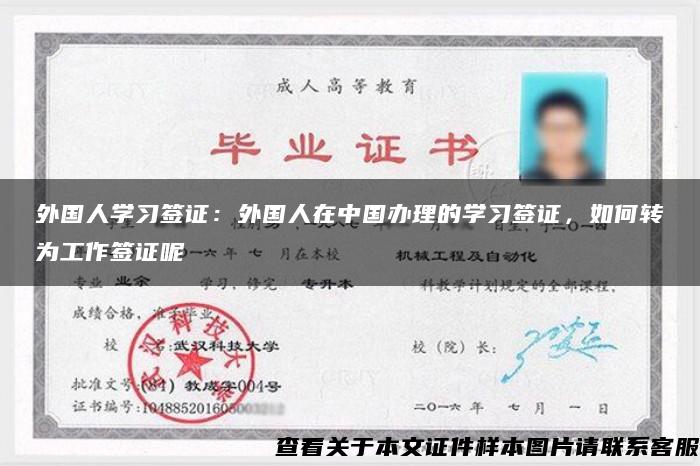 外国人学习签证：外国人在中国办理的学习签证，如何转为工作签证呢