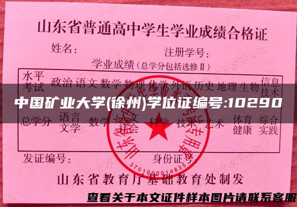 中国矿业大学(徐州)学位证编号:10290