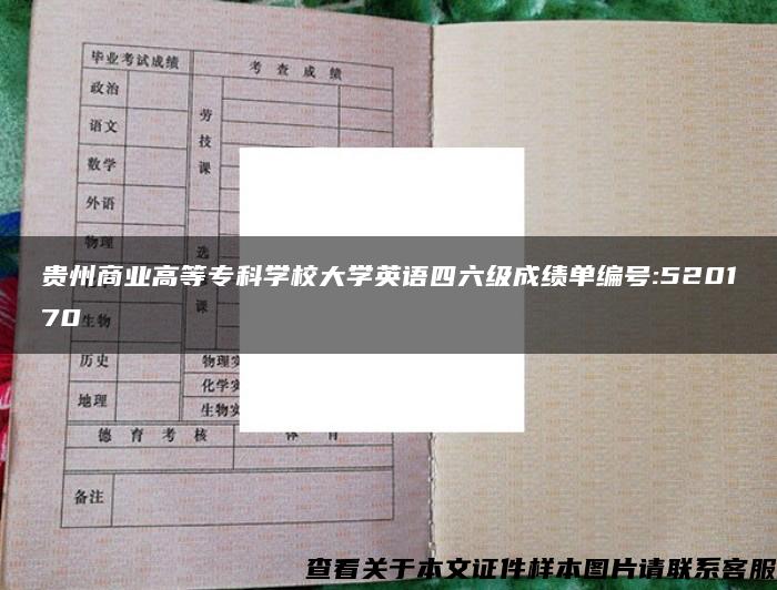 贵州商业高等专科学校大学英语四六级成绩单编号:520170