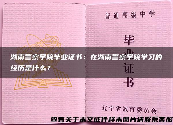 湖南警察学院毕业证书：在湖南警察学院学习的经历是什么？