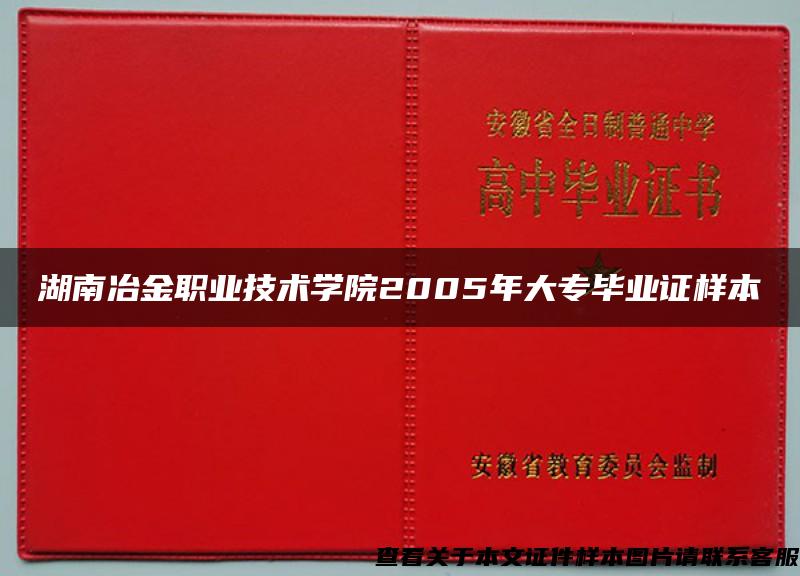 湖南冶金职业技术学院2005年大专毕业证样本