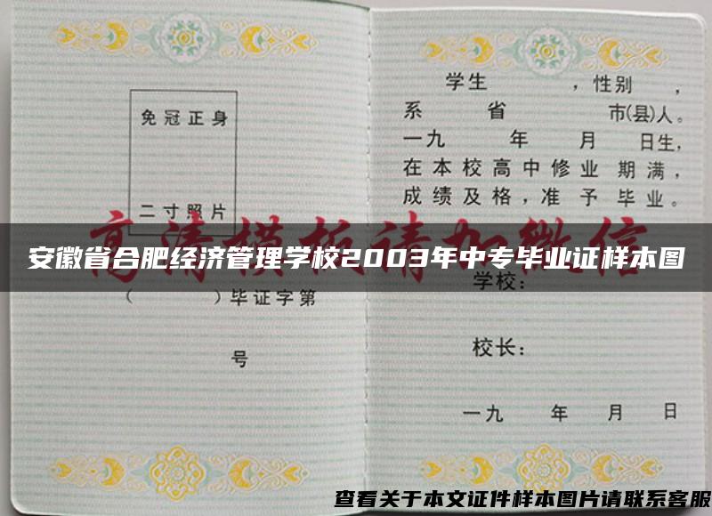 安徽省合肥经济管理学校2003年中专毕业证样本图