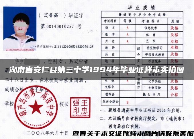 湖南省安仁县第三中学1994年毕业证样本实拍图