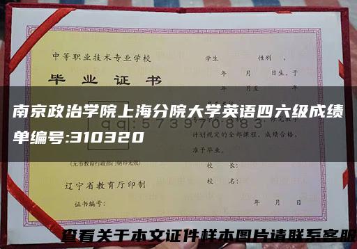 南京政治学院上海分院大学英语四六级成绩单编号:310320