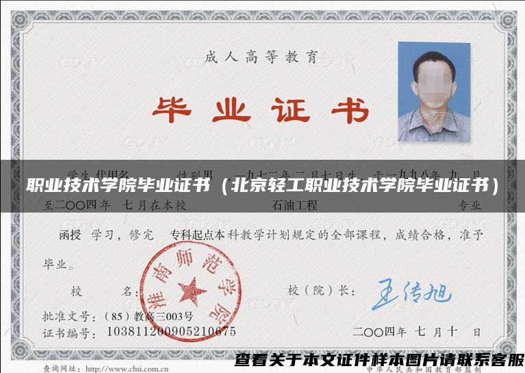 职业技术学院毕业证书（北京轻工职业技术学院毕业证书）