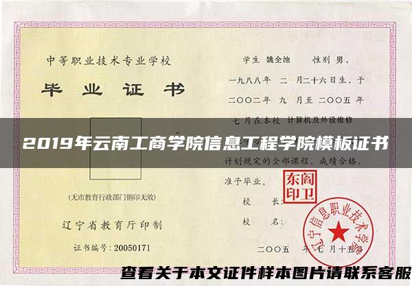 2019年云南工商学院信息工程学院模板证书