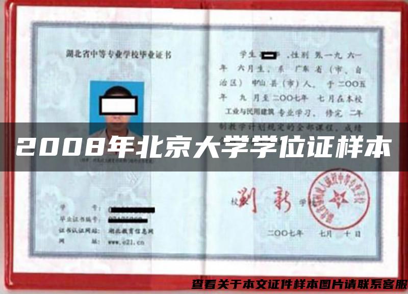 2008年北京大学学位证样本