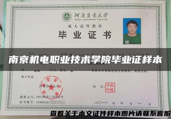 南京机电职业技术学院毕业证样本