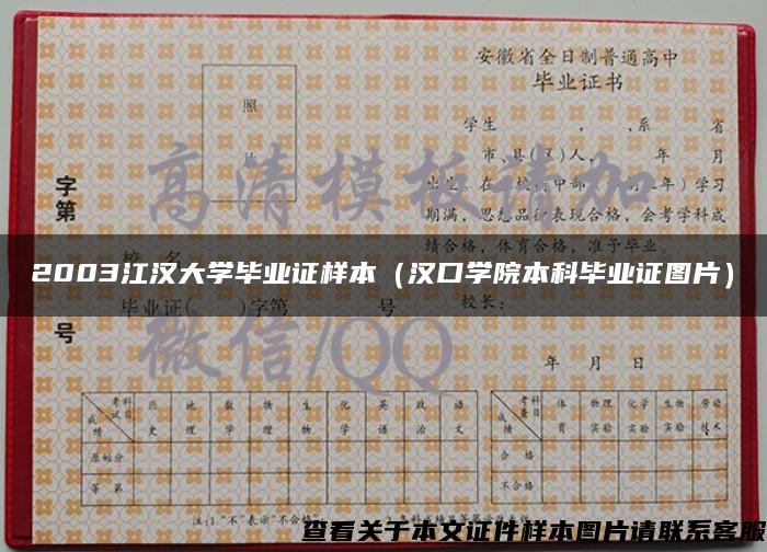 2003江汉大学毕业证样本（汉口学院本科毕业证图片）