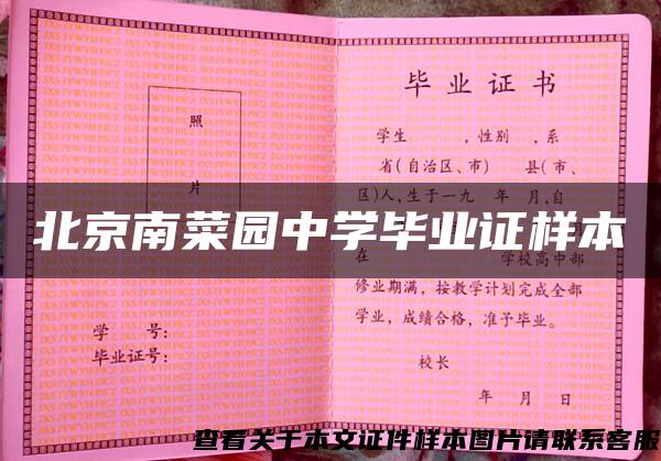北京南菜园中学毕业证样本