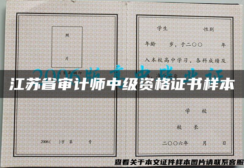 江苏省审计师中级资格证书样本