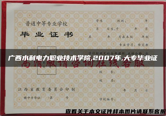 广西水利电力职业技术学院,2007年,大专毕业证