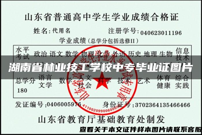湖南省林业技工学校中专毕业证图片