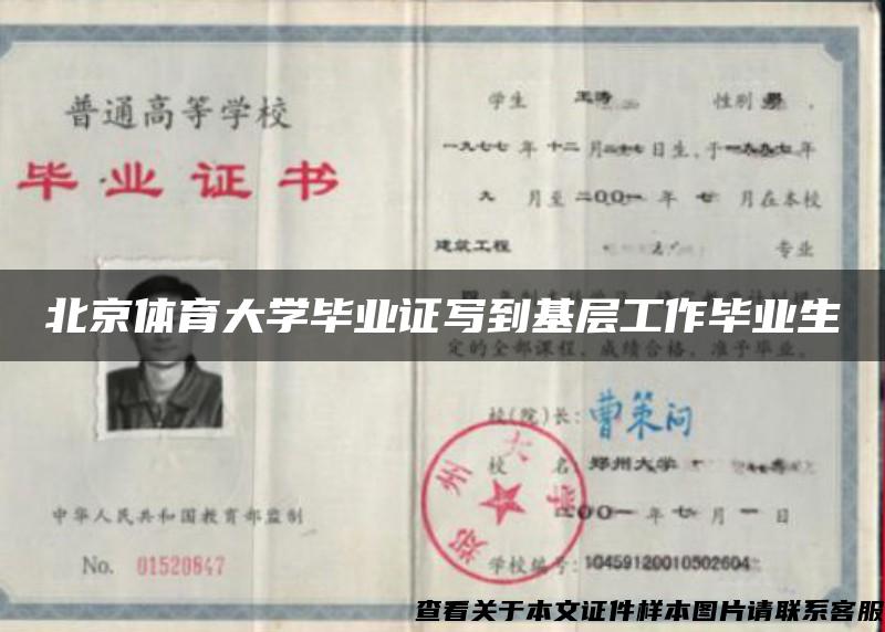 北京体育大学毕业证写到基层工作毕业生