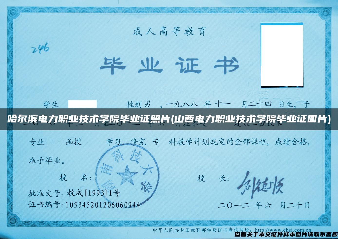 哈尔滨电力职业技术学院毕业证照片(山西电力职业技术学院毕业证图片)