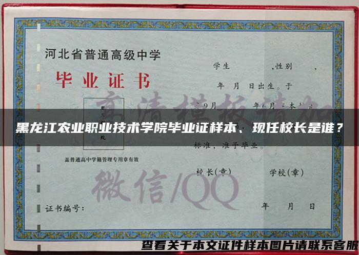 黑龙江农业职业技术学院毕业证样本、现任校长是谁？