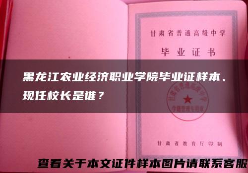 黑龙江农业经济职业学院毕业证样本、现任校长是谁？
