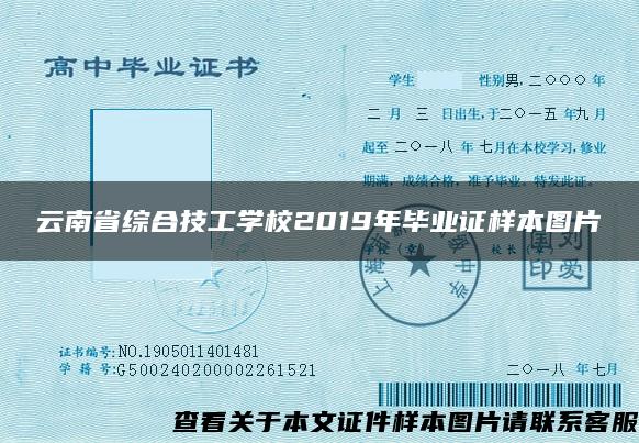 云南省综合技工学校2019年毕业证样本图片