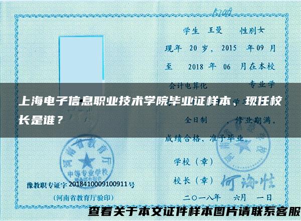 上海电子信息职业技术学院毕业证样本、现任校长是谁？