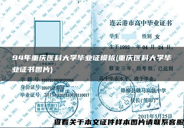 94年重庆医科大学毕业证模板(重庆医科大学毕业证书图片)