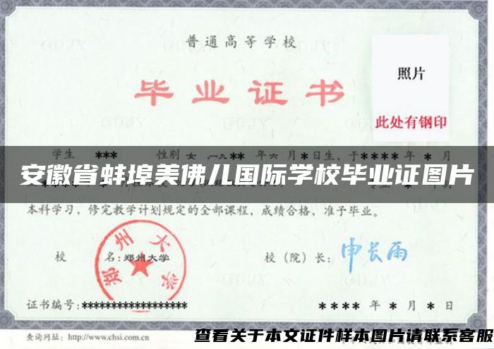 安徽省蚌埠美佛儿国际学校毕业证图片