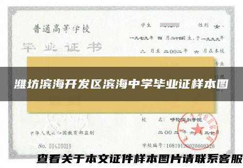 潍坊滨海开发区滨海中学毕业证样本图