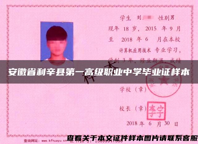 安徽省利辛县第一高级职业中学毕业证样本