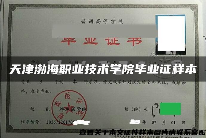 天津渤海职业技术学院毕业证样本