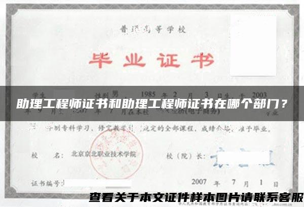 助理工程师证书和助理工程师证书在哪个部门? 助理工程师证书和助理工程师证书在哪个部门?