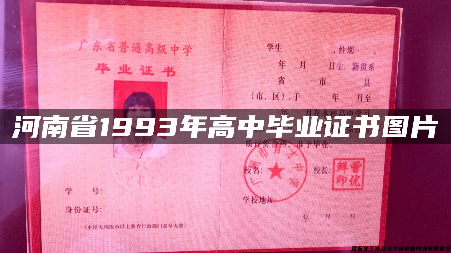 河南省1993年高中毕业证书图片