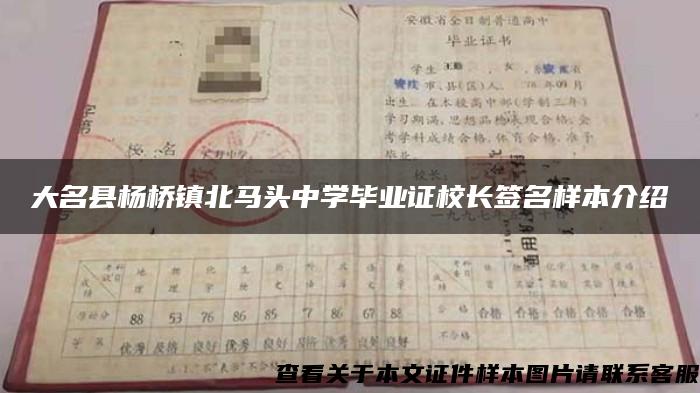 大名县杨桥镇北马头中学毕业证校长签名样本介绍