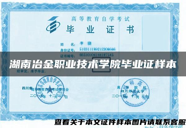 湖南冶金职业技术学院毕业证样本